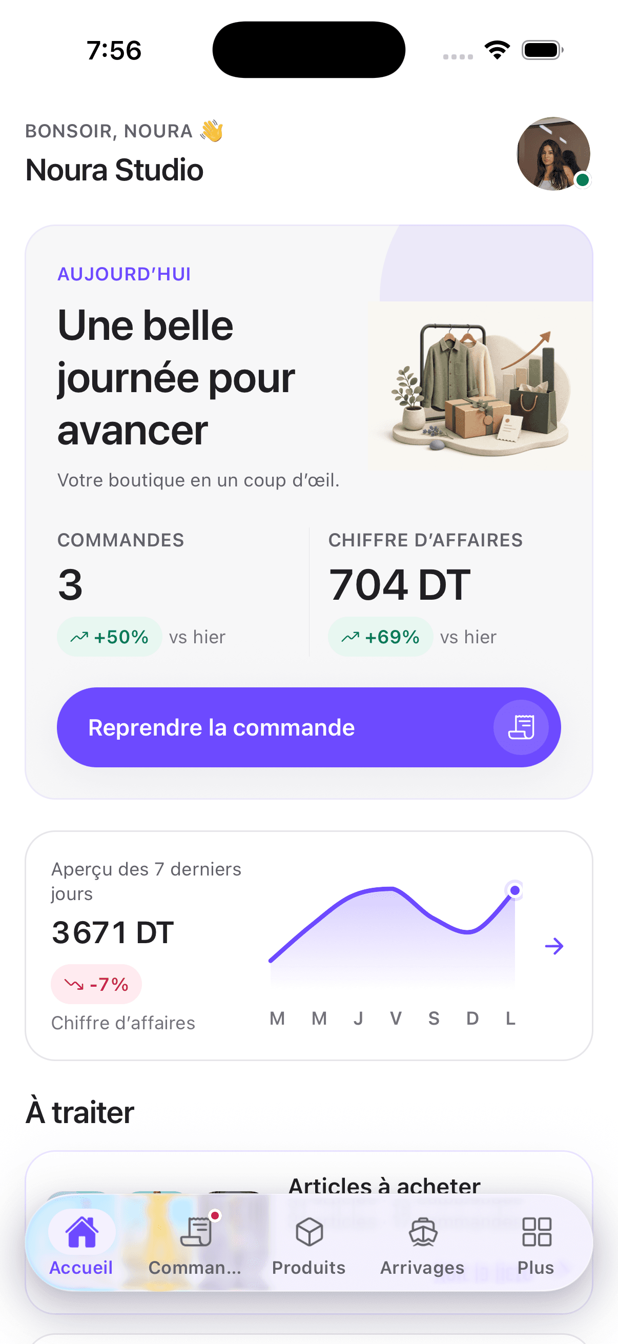 Tableau de bord mobile ShoppyTime
