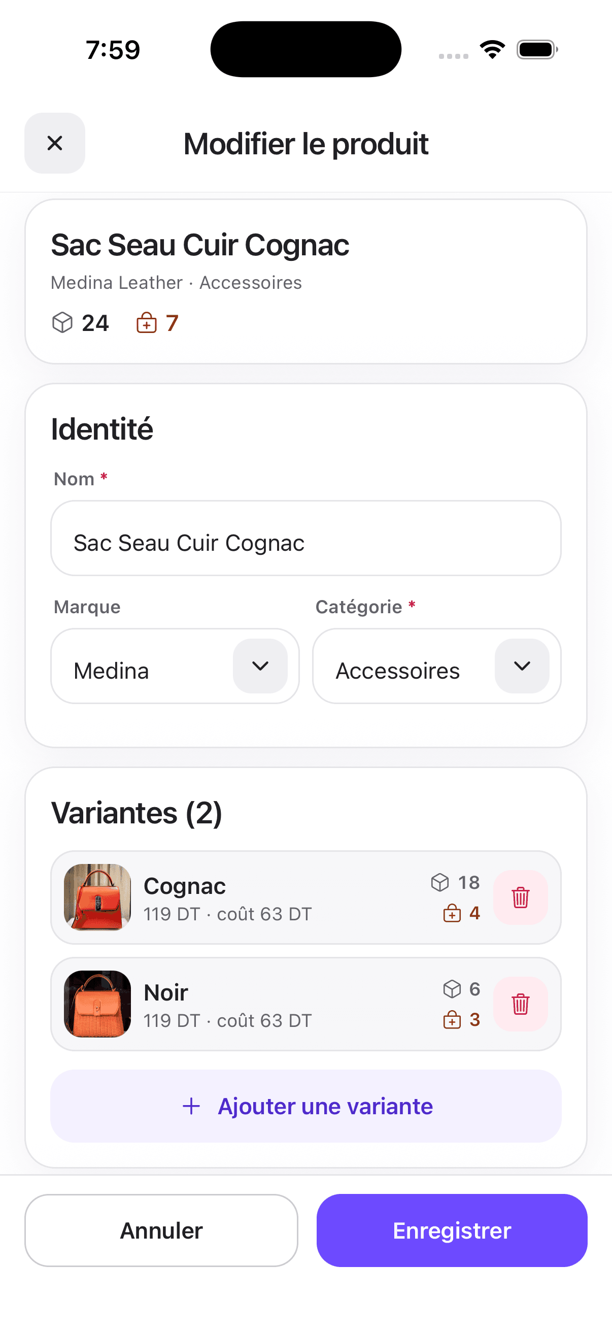 Gestion d’un produit et de ses variantes dans ShoppyTime